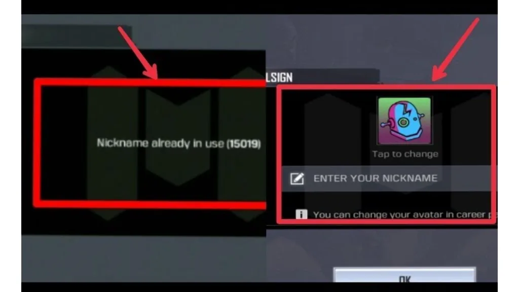 ارور Nick Name Already in use 15019