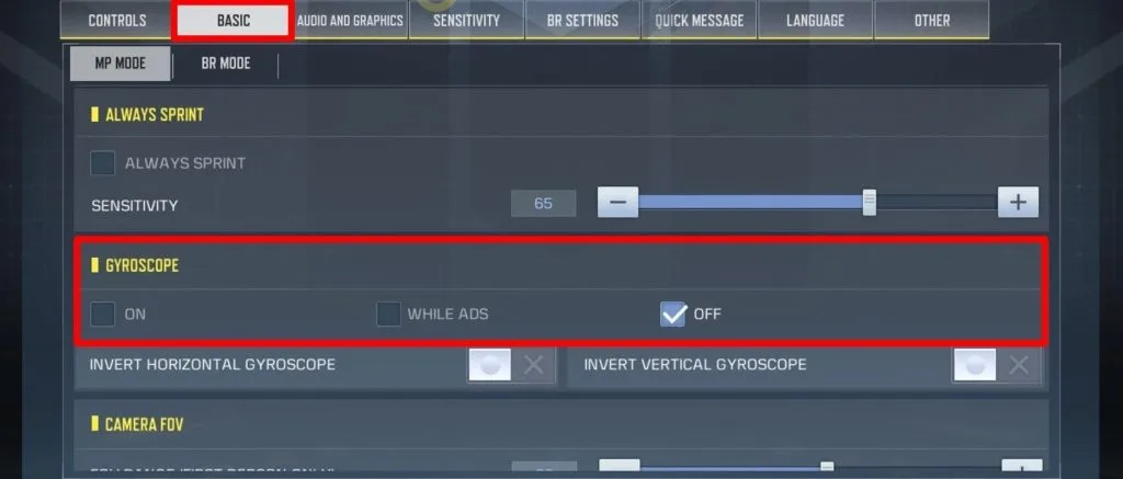 فعال سازی ژیروسکوپ کالاف دیوتی موبایل