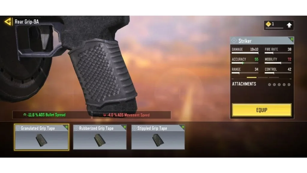 اتچمنت Rubberized Grip Tape برای گان استرایکر کالاف موبایل