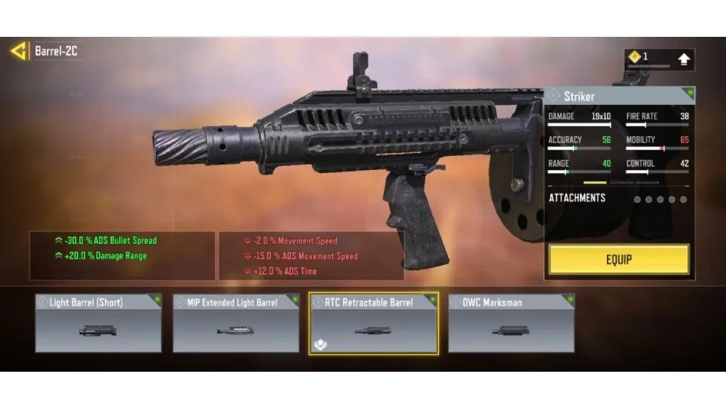 اتچمنت Barrel: RTC Retractable Barrel برای استرایکر