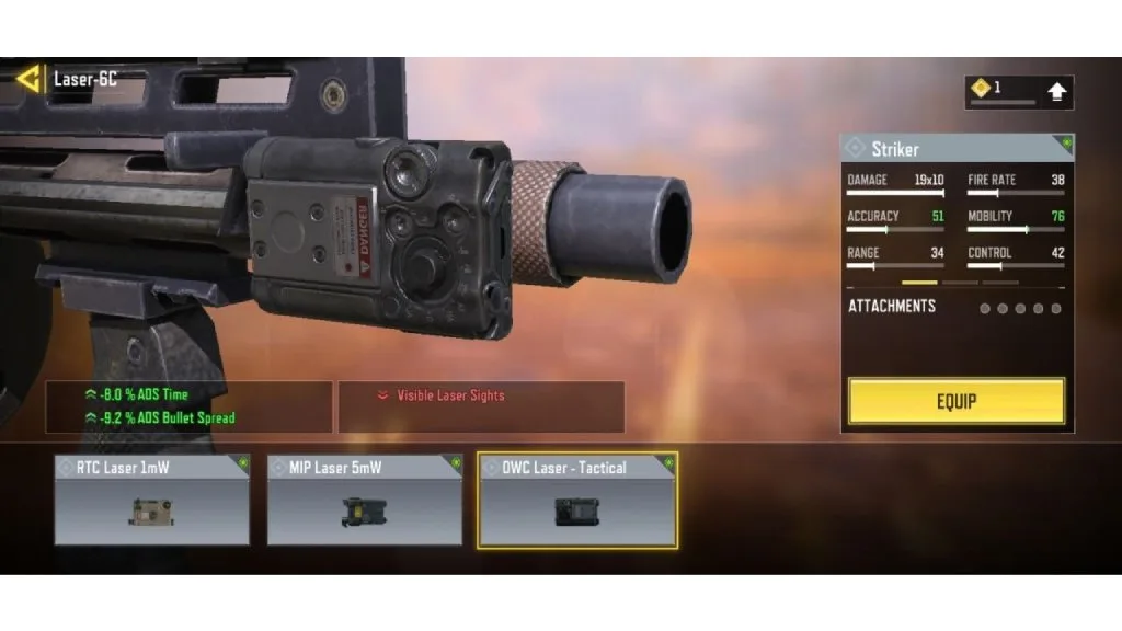 اتچمنت Laser: OWC Laser - Tactical برای استرایکر