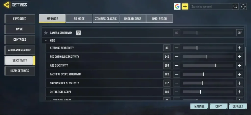 ترجمه کامل تمام بخش های سنسیویتی دوربین