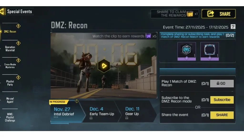 منوی مود Dmz recon در کالاف موبایل