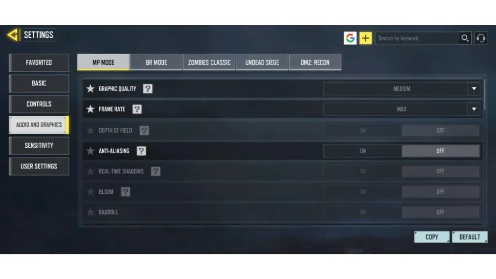 تنظیمات گرافیکی کالاف دیوتی موبایل روی گوشی های سامسونگ